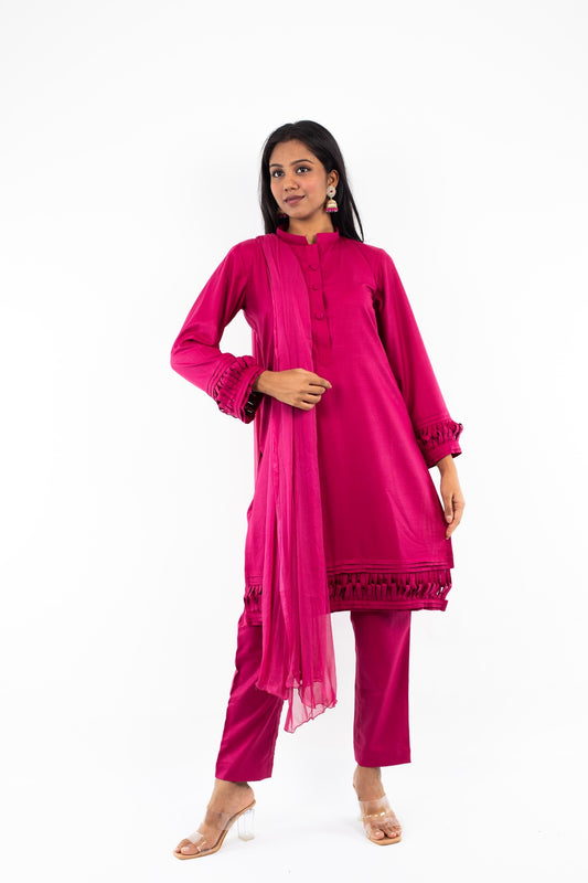 Women Embroidered Straight Kurta with Pants & Dupatta