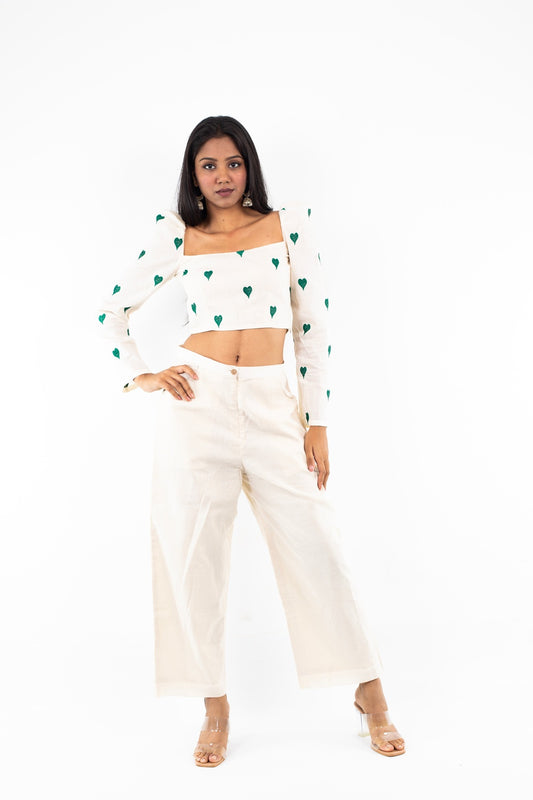 crop top with white cotton high waist pant