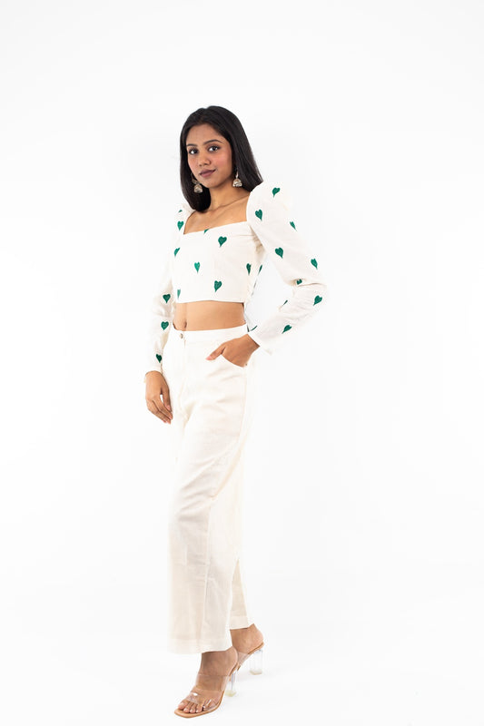 crop top with white cotton high waist pant