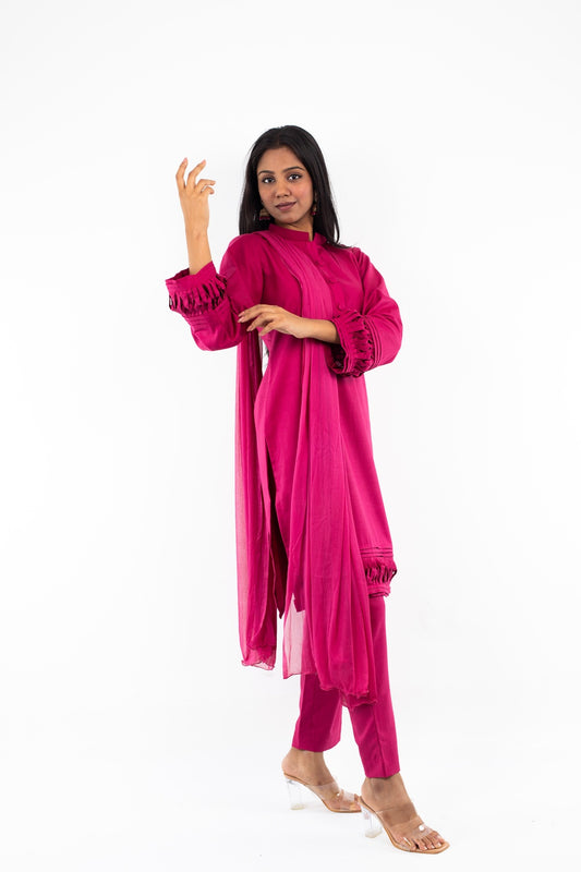 Women Embroidered Straight Kurta with Pants & Dupatta