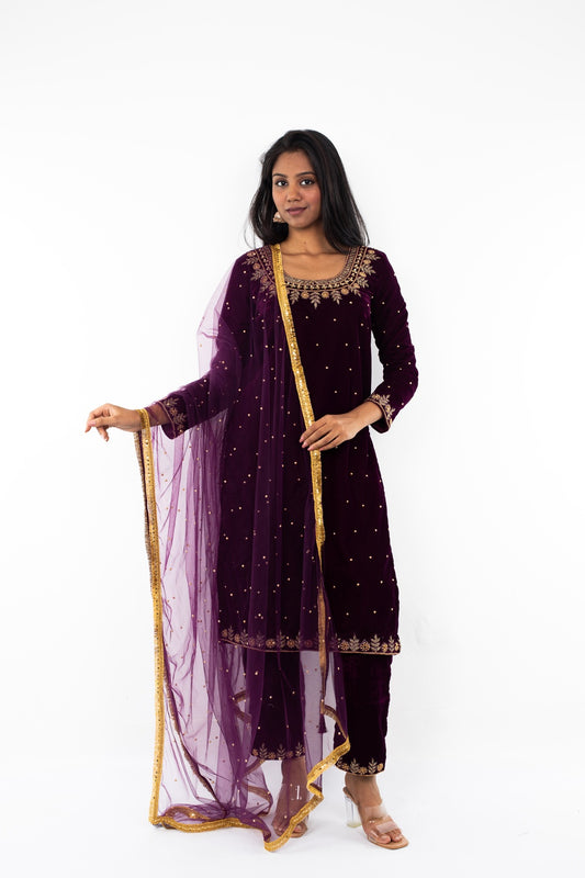 Embroidered Velvet Punjabi Suit